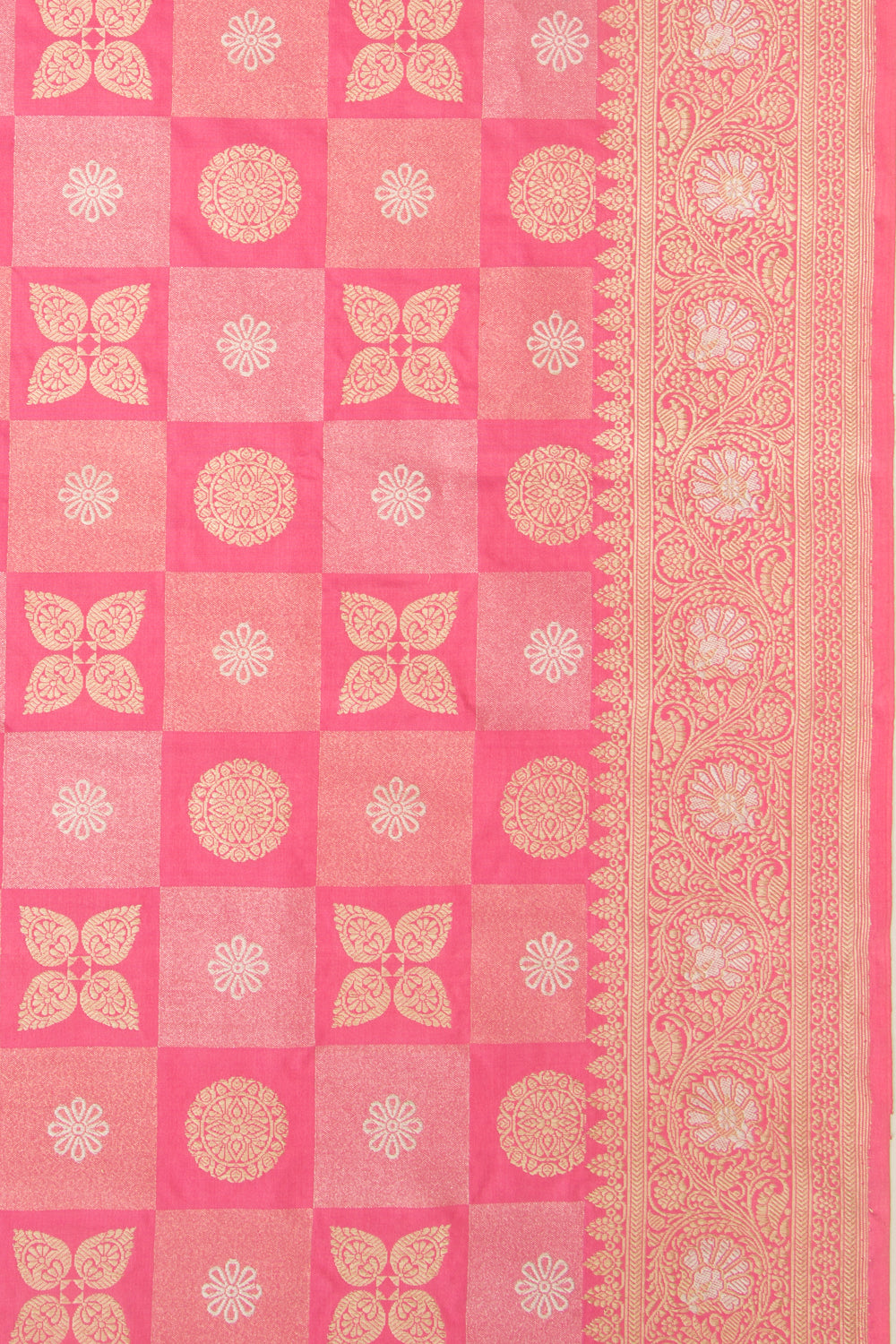 Banarasi Silk Checks and Butta Pink Saree