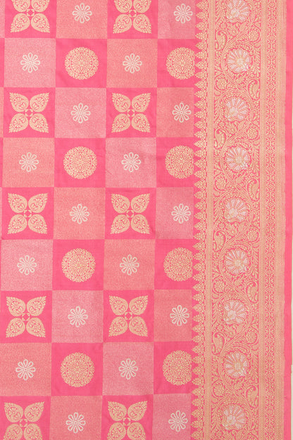 Banarasi Silk Checks and Butta Pink Saree