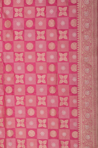 Banarasi Silk Checks and Butta Pink Saree