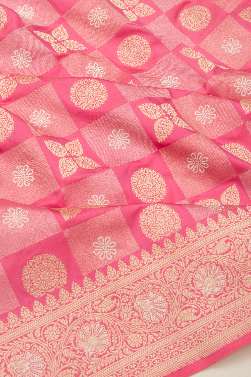Banarasi Silk Checks and Butta Pink Saree