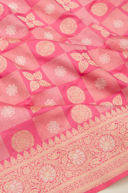 Banarasi Silk Checks and Butta Pink Saree