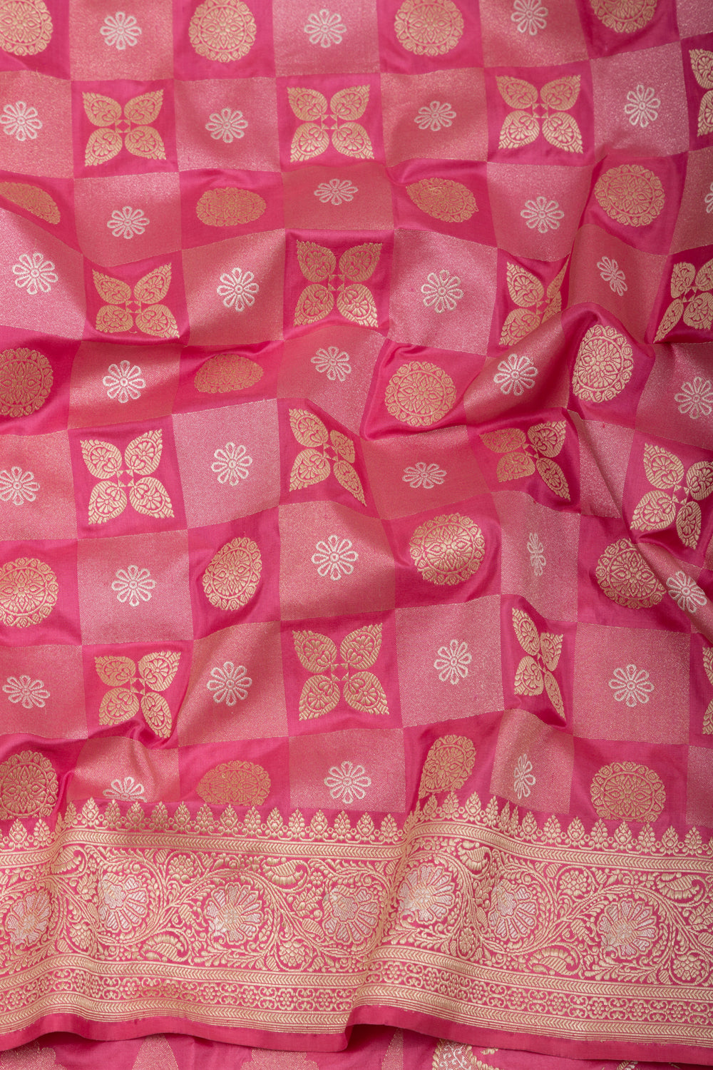 Banarasi Silk Checks and Butta Pink Saree