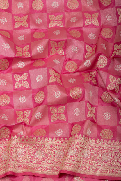 Banarasi Silk Checks and Butta Pink Saree