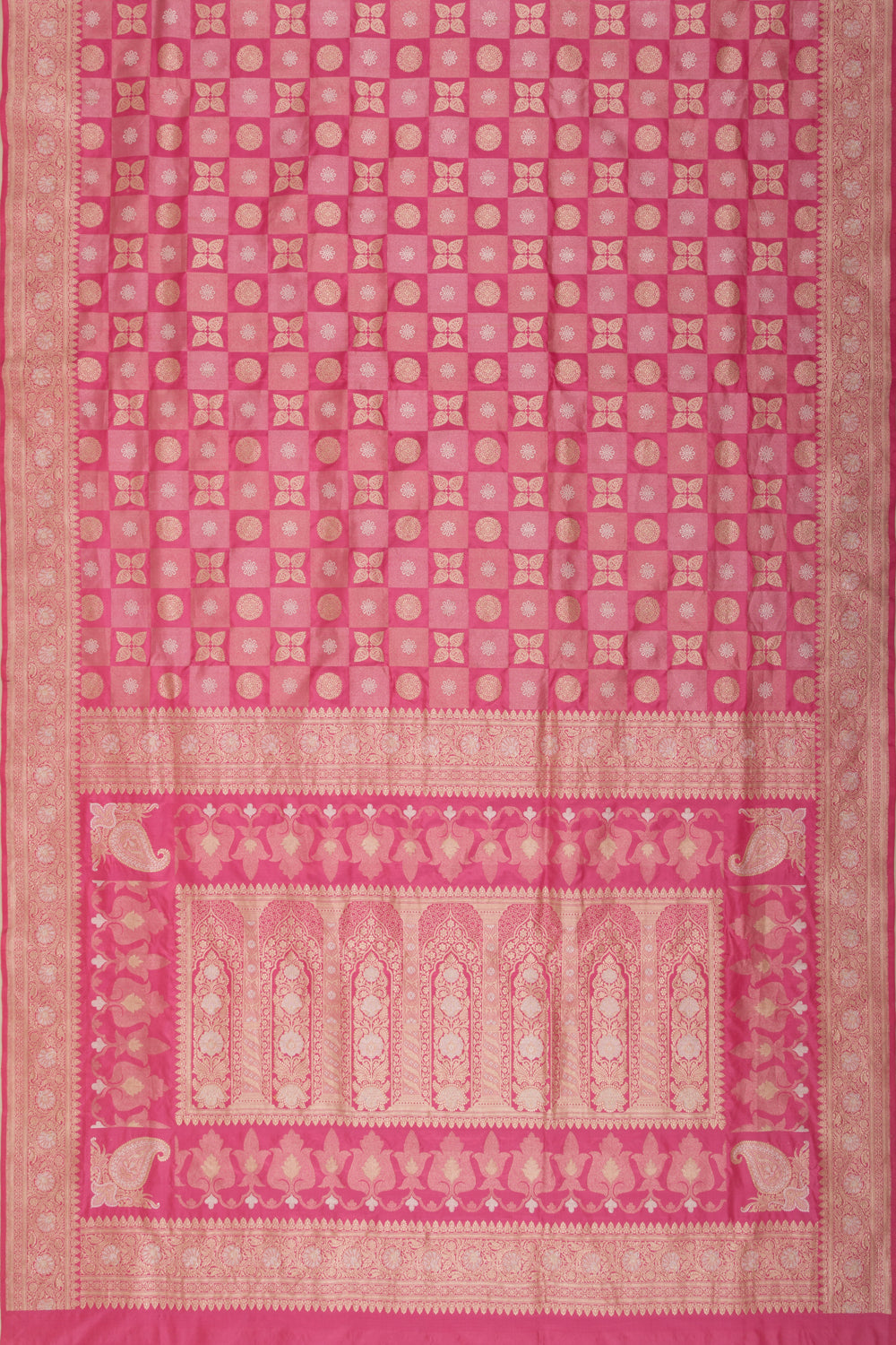 Banarasi Silk Checks and Butta Pink Saree