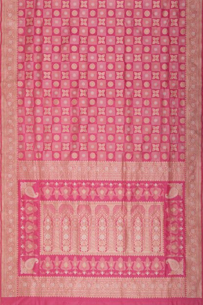 Banarasi Silk Checks and Butta Pink Saree