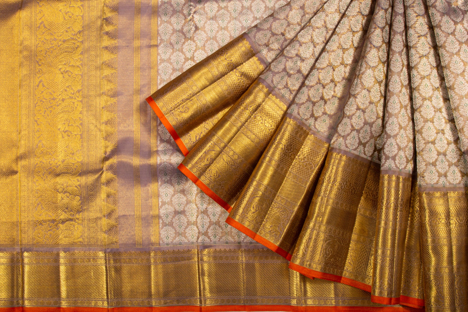 Kanchipuram Silk Tissue Brocade Lilac Saree