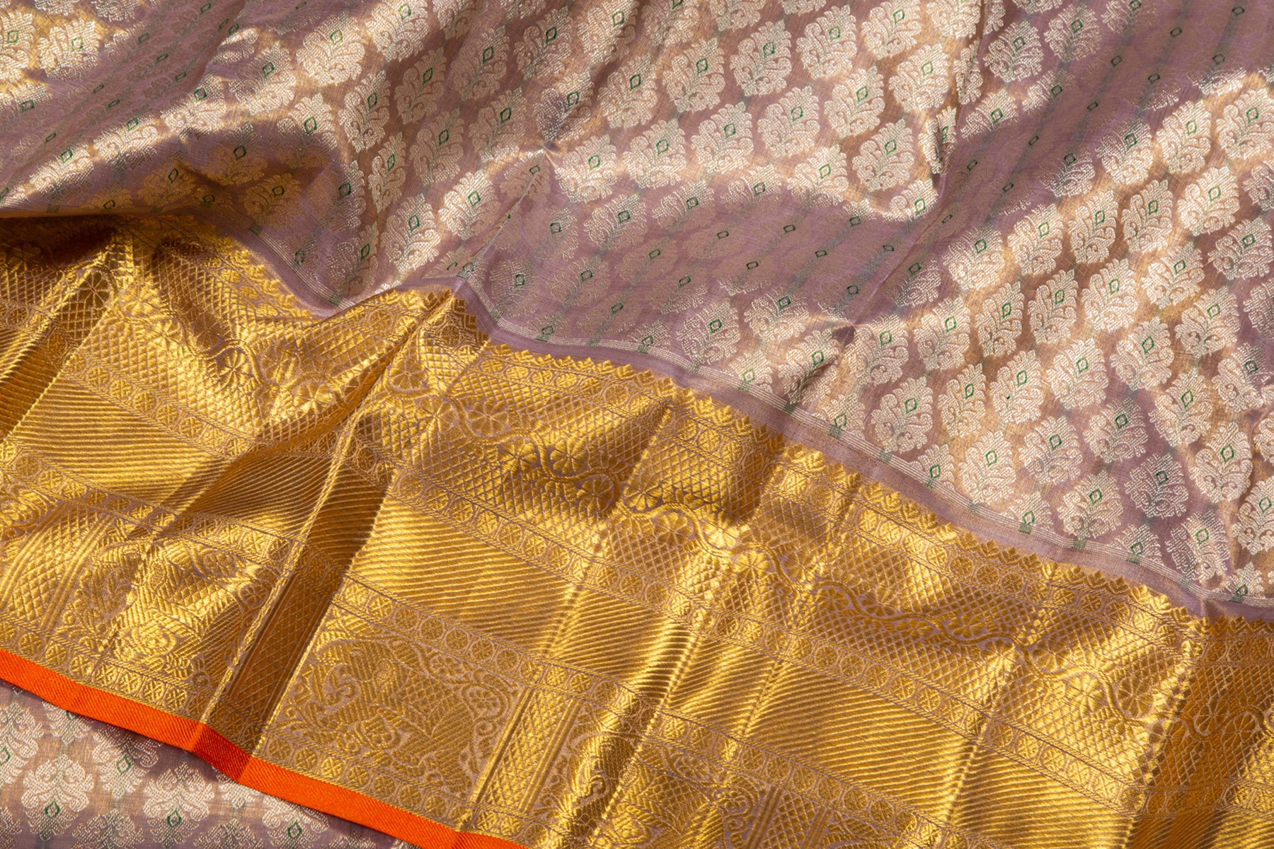 Kanchipuram Silk Tissue Brocade Lilac Saree