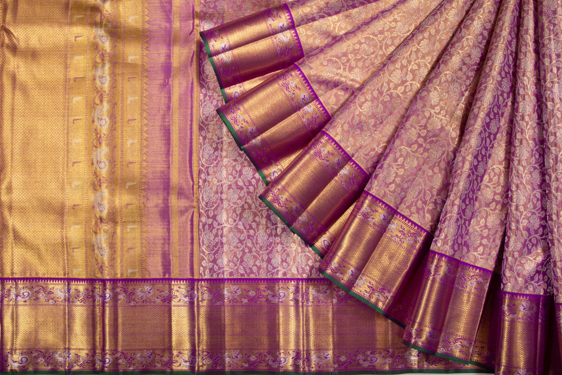 Kanchipuram Silk Tissue Jaal Lavender Saree
