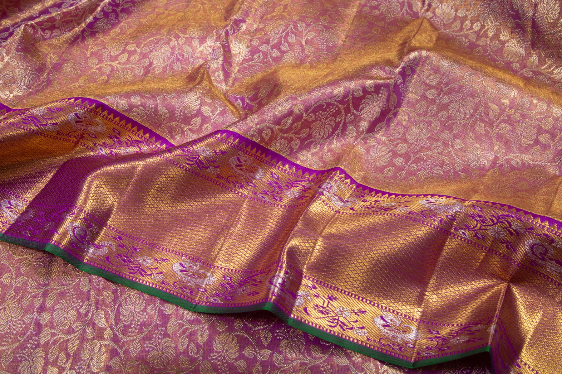 Kanchipuram Silk Tissue Jaal Lavender Saree