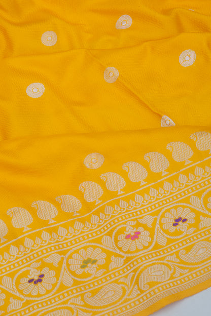 Banarasi Silk Kadwa Jacquard And Butta Yellow Saree