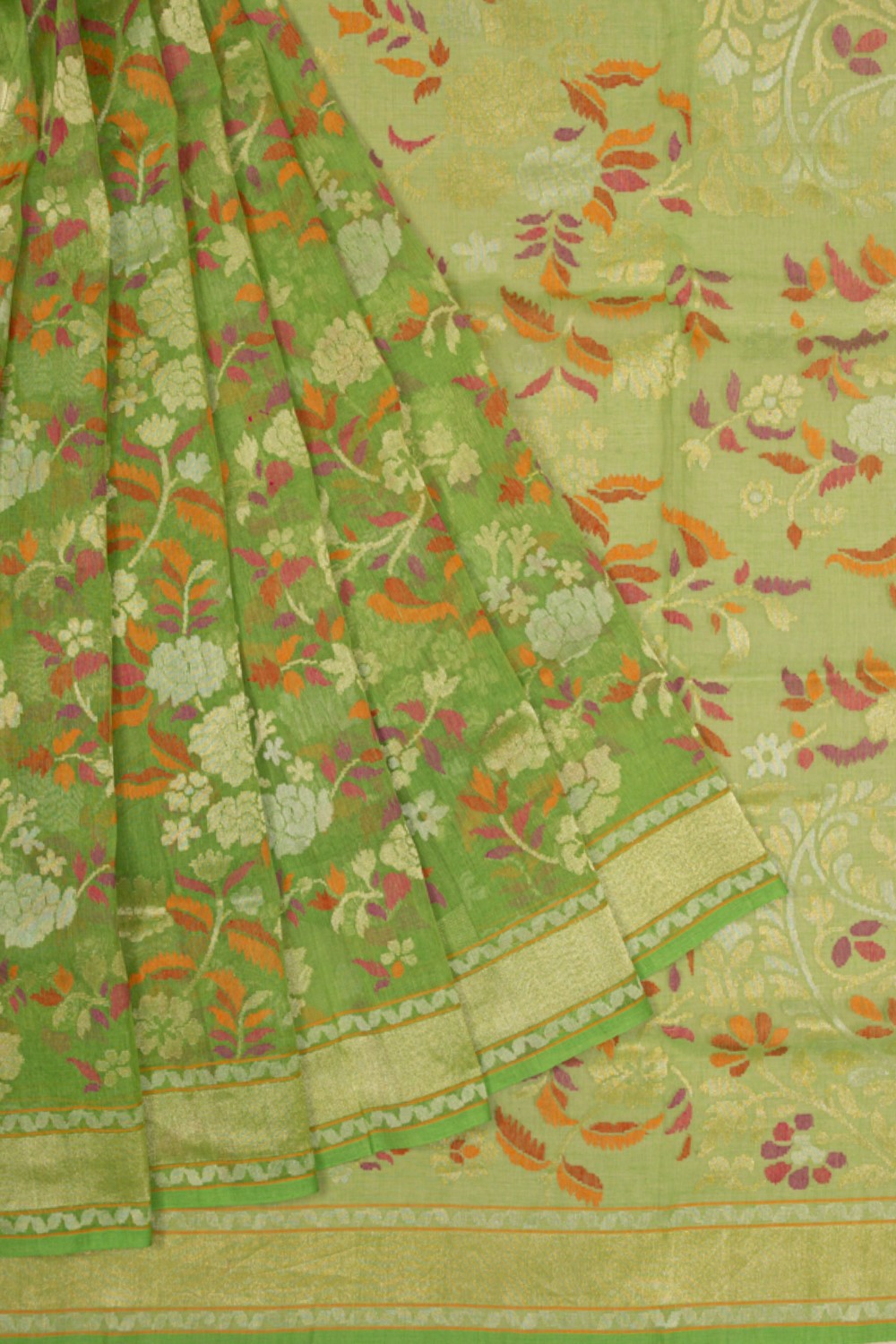 Banarasi Cotton Jamdani Jaal Green Saree