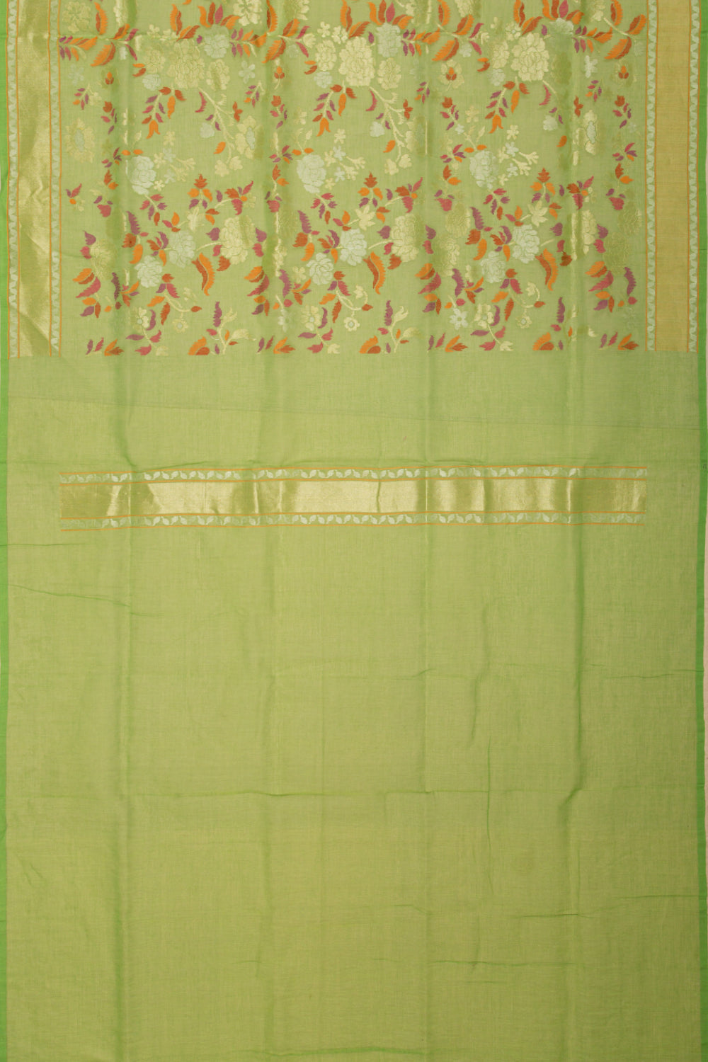 Banarasi Cotton Jamdani Jaal Green Saree