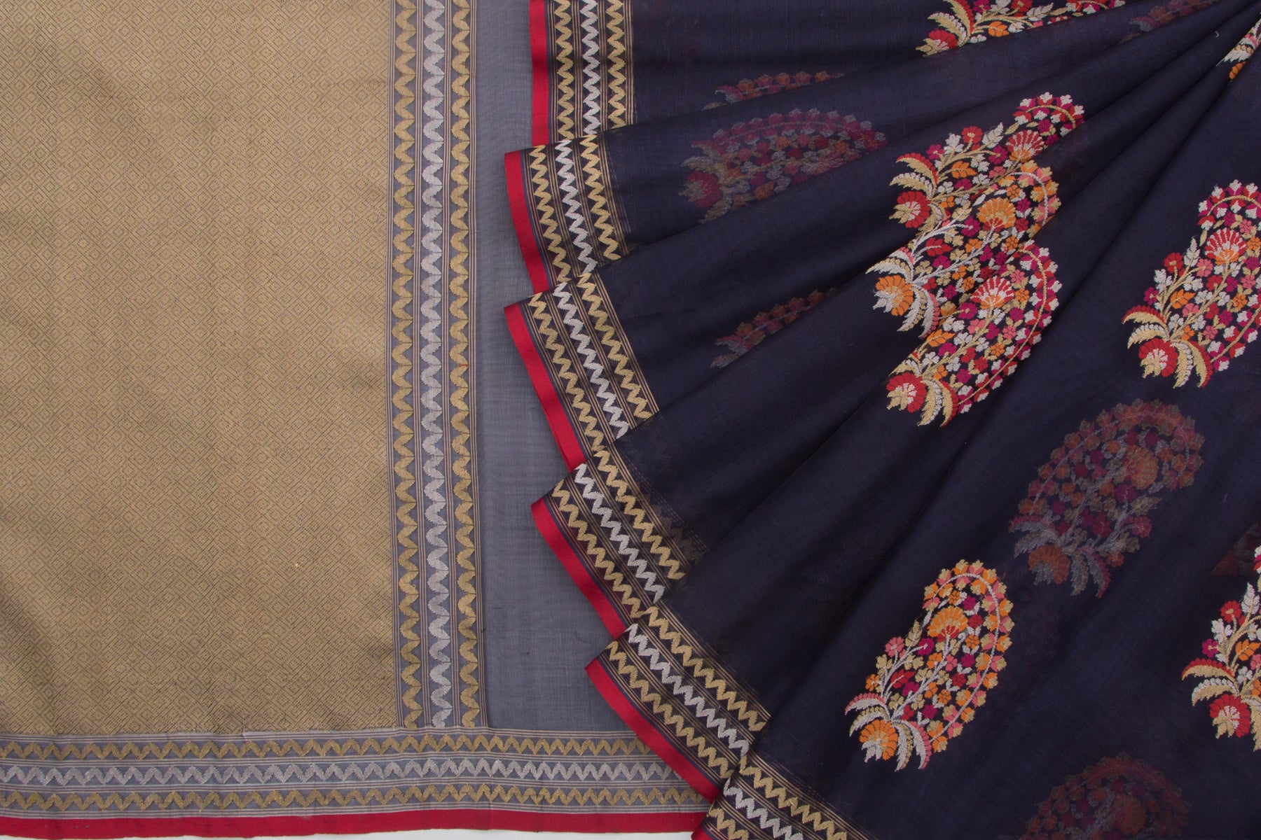 Banarasi Kora Organza Jamdani Butta Dark Blue Saree