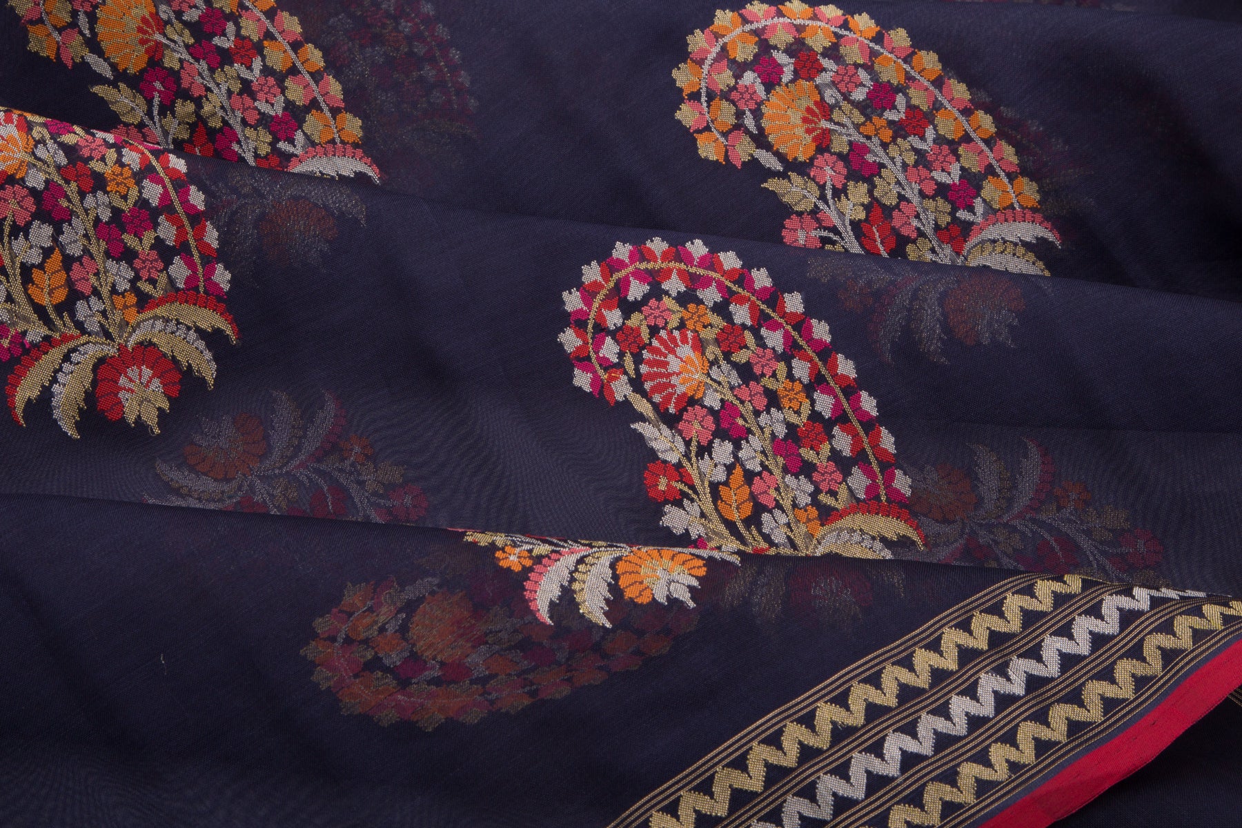Banarasi Kora Organza Jamdani Butta Dark Blue Saree