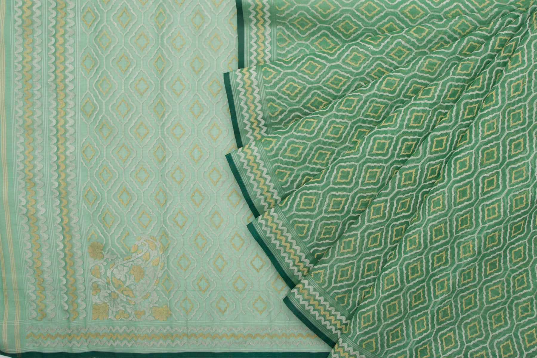 Banarasi Kora Organza Jamdani Green Saree