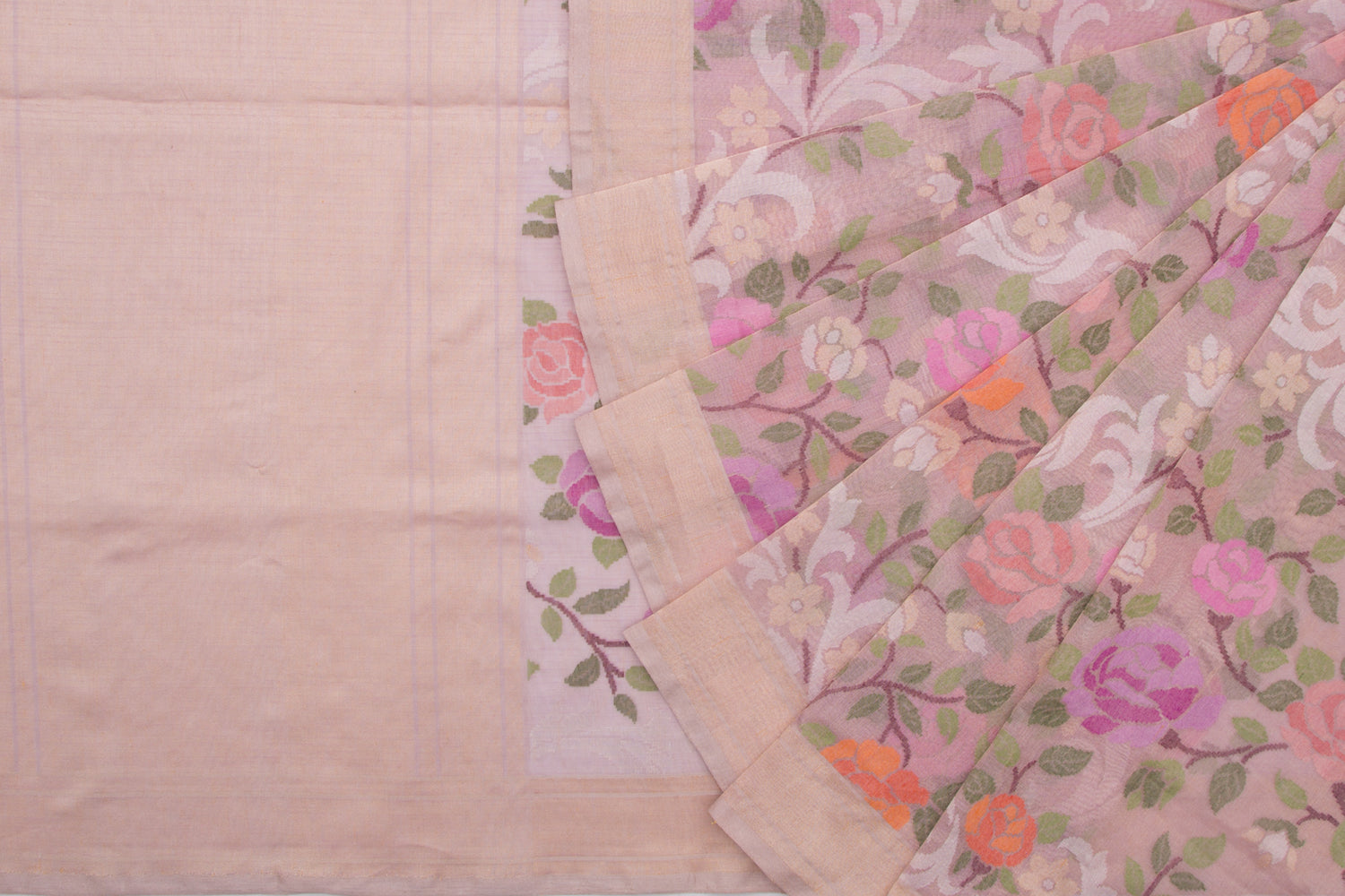 Banarasi Cotton Tissue Jamdani Jaal Pink Saree