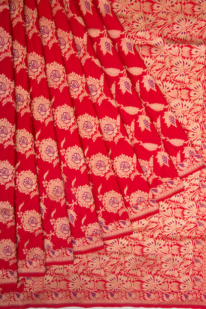 Banarasi Silk Jaal Red Saree