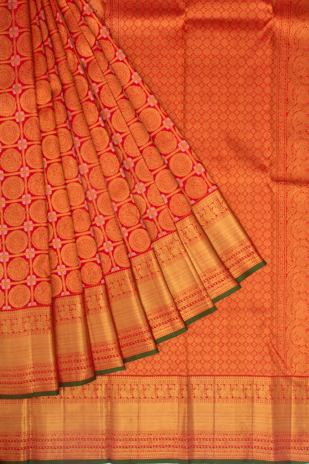 Kanchipuram Silk Checks And Butta Red Saree