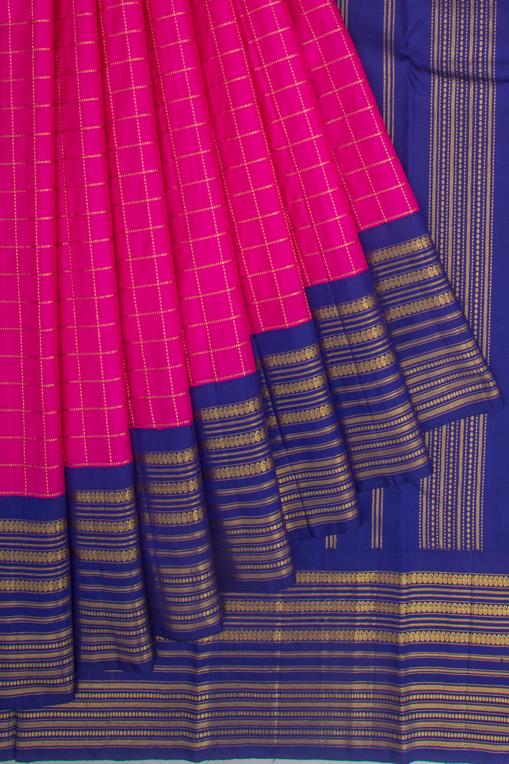 Kanchipuram Silk Checks Pink Saree