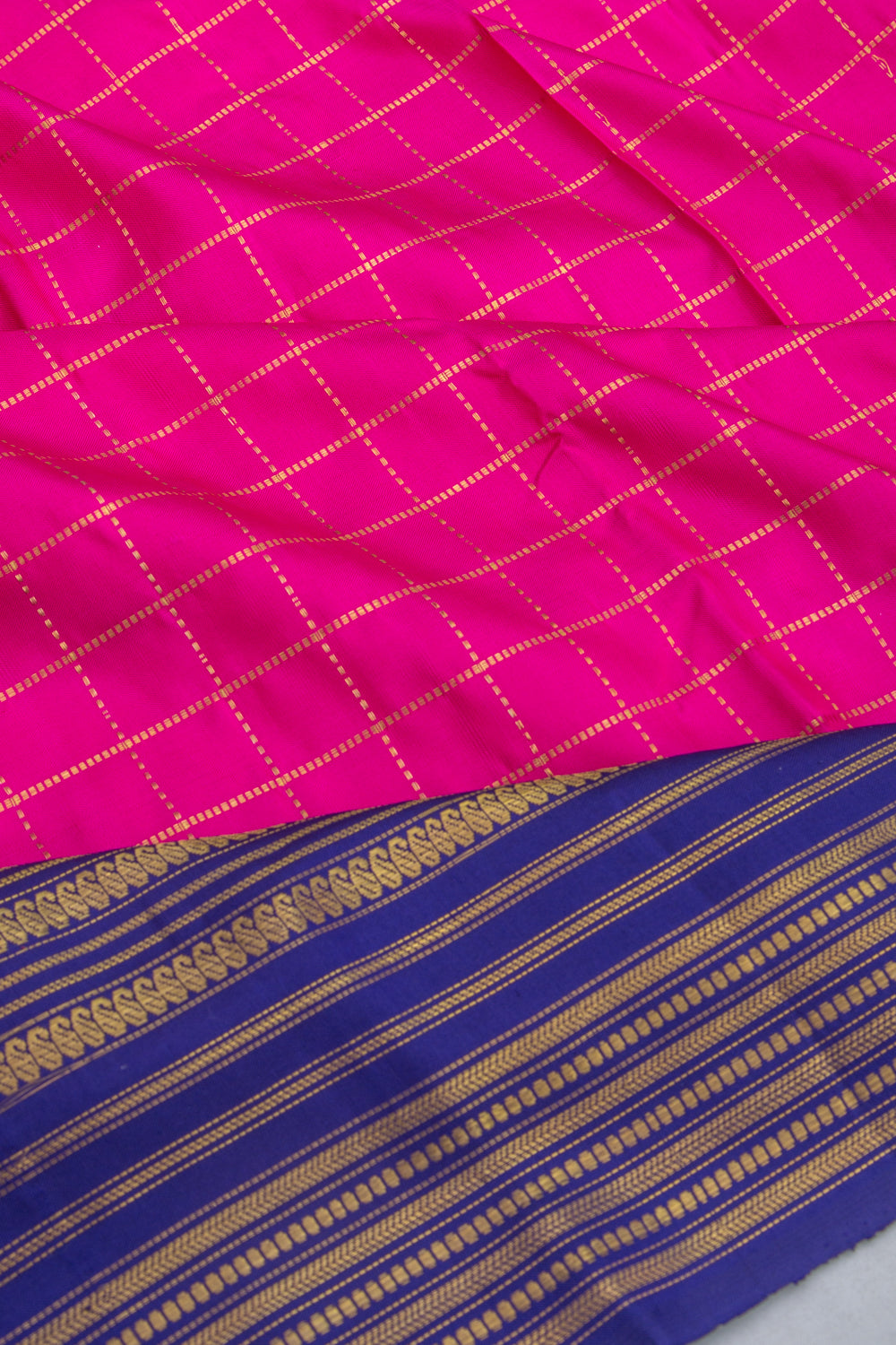 Kanchipuram Silk Checks Pink Saree