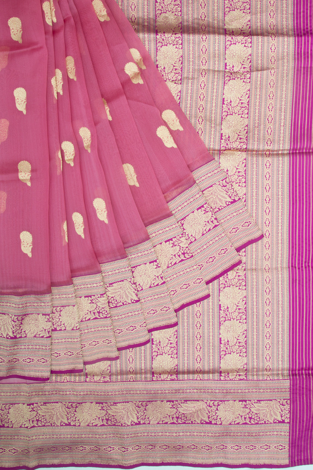 Banarasi Kora Organza Butta Pink Saree