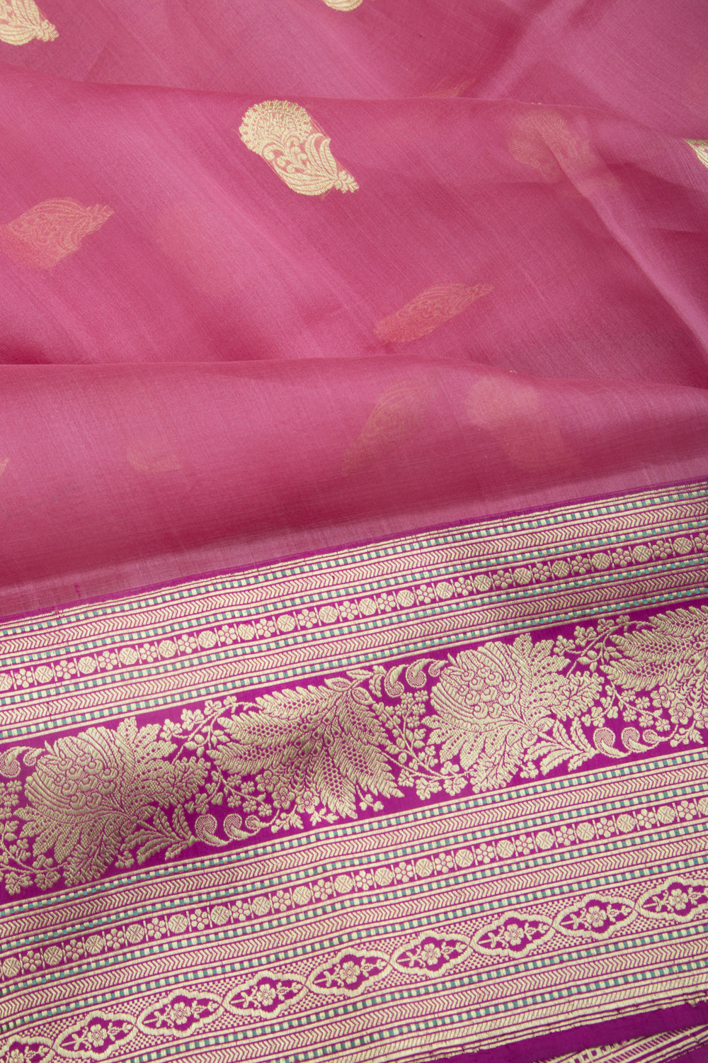 Banarasi Kora Organza Butta Pink Saree