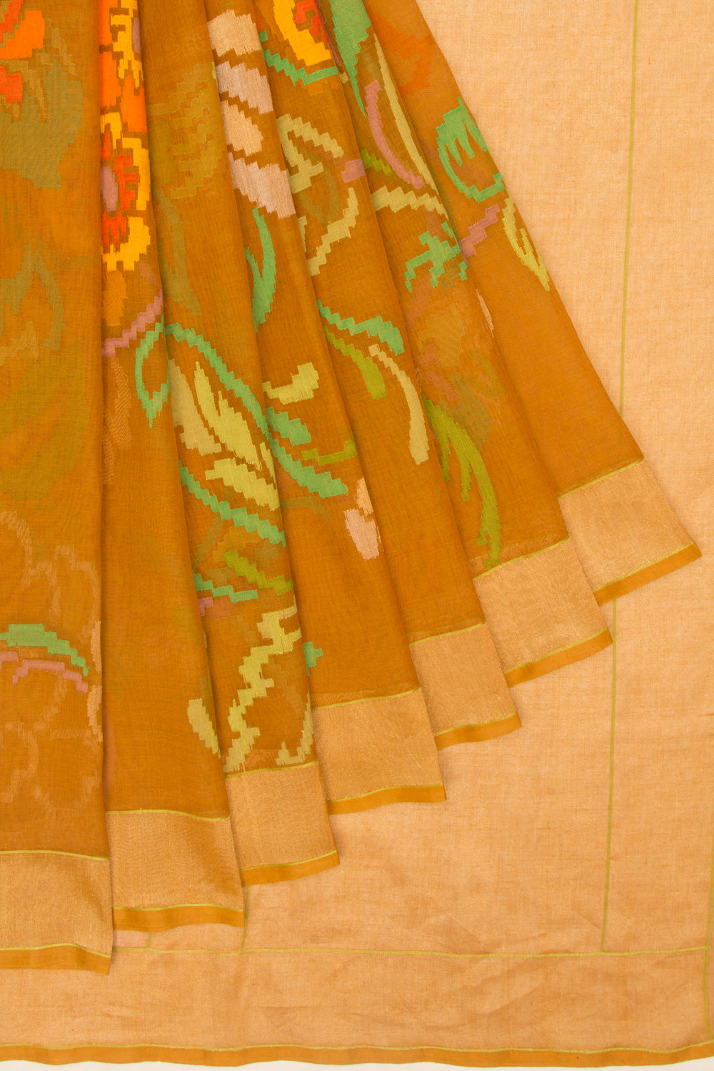 Banarasi Cotton Jamdani Mustard Yellow Saree