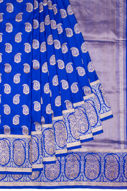 Banarasi Silk Kadwa Butta Royal Blue Saree