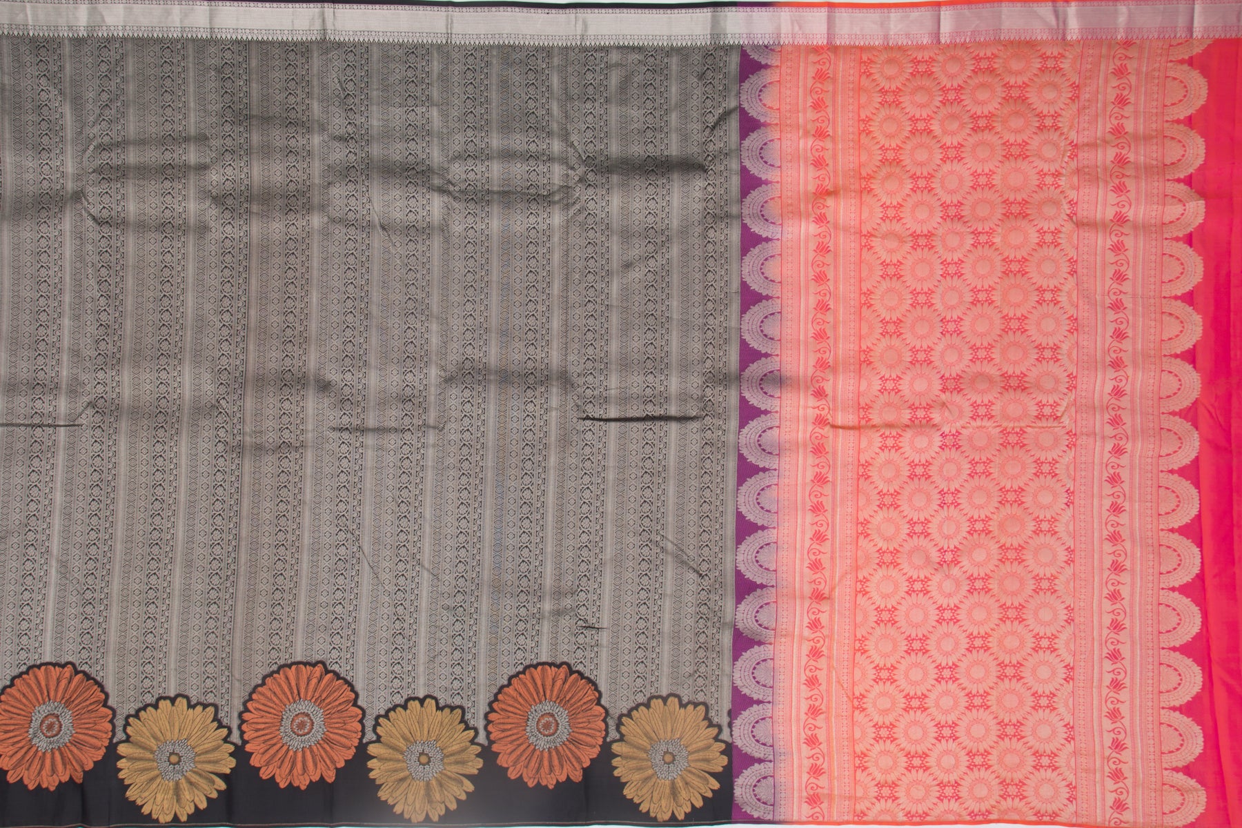 KanchipuramSilk Floral Printed Black Saree