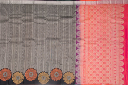 KanchipuramSilk Floral Printed Black Saree