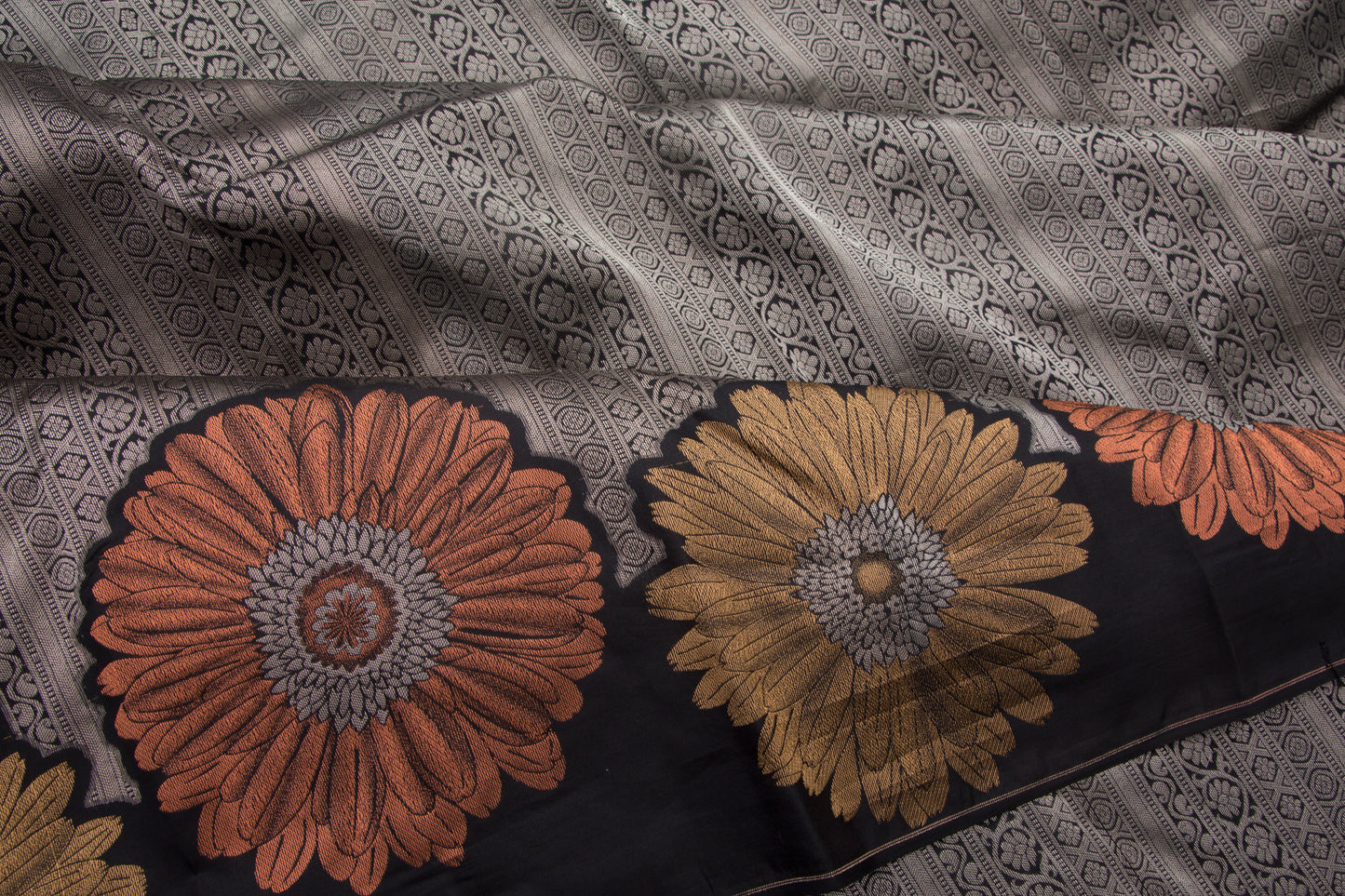 KanchipuramSilk Floral Printed Black Saree