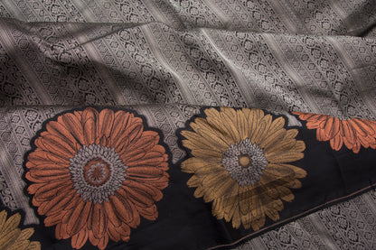 KanchipuramSilk Floral Printed Black Saree