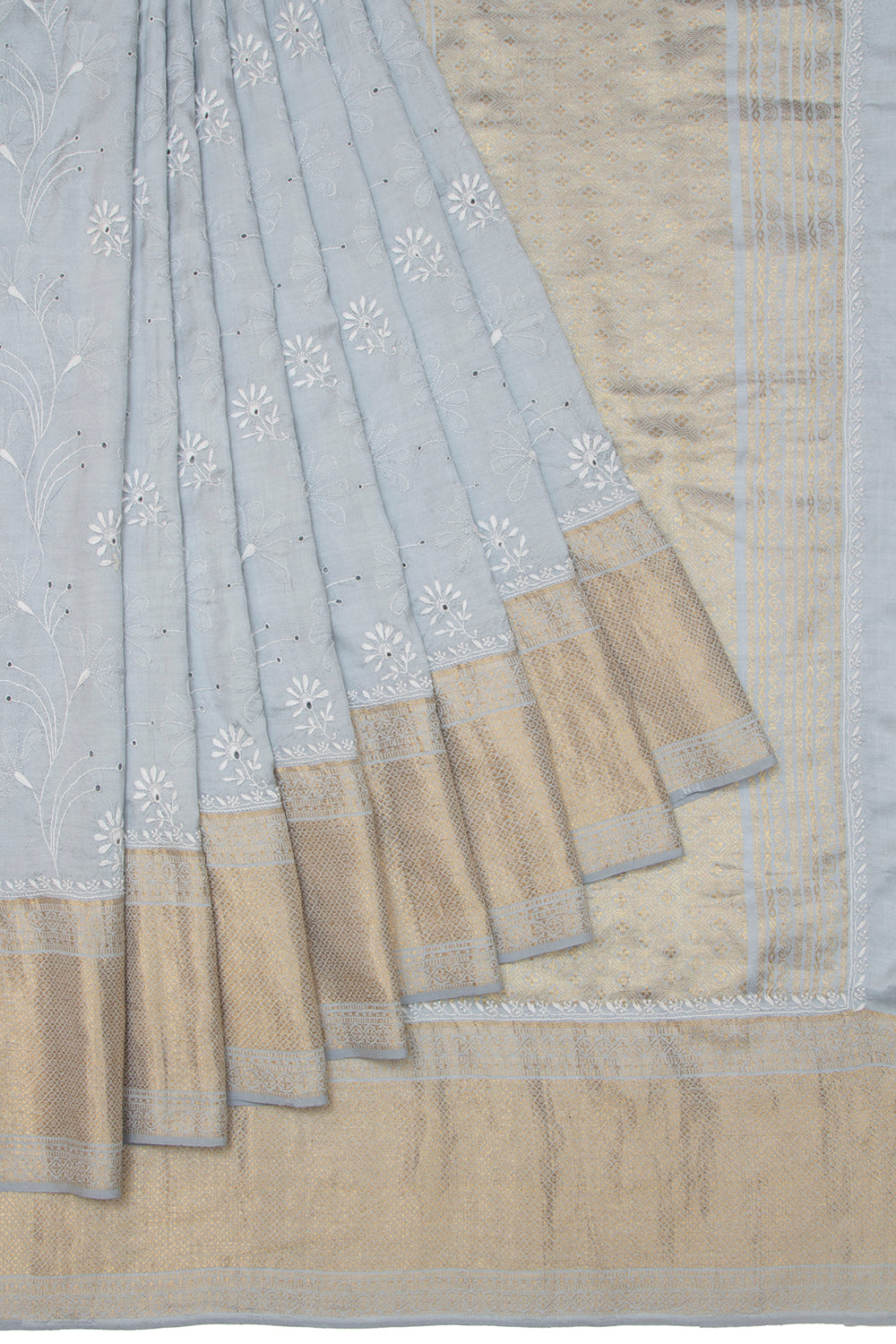 Kanchipuram Silk Chikankari Grey Saree