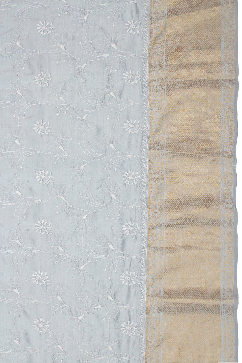 Kanchipuram Silk Chikankari Grey Saree