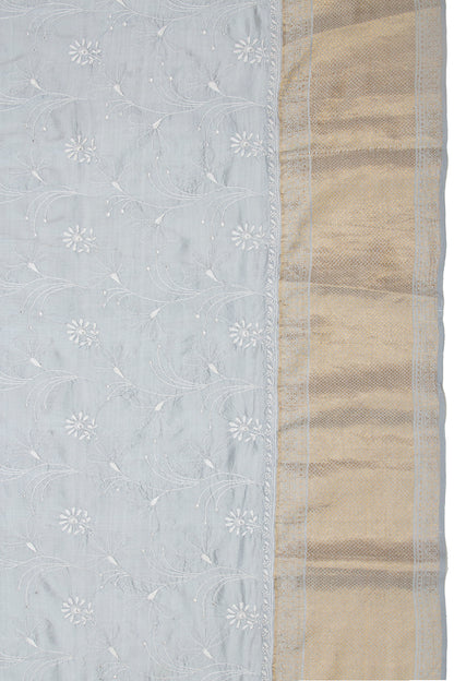 Kanchipuram Silk Chikankari Grey Saree