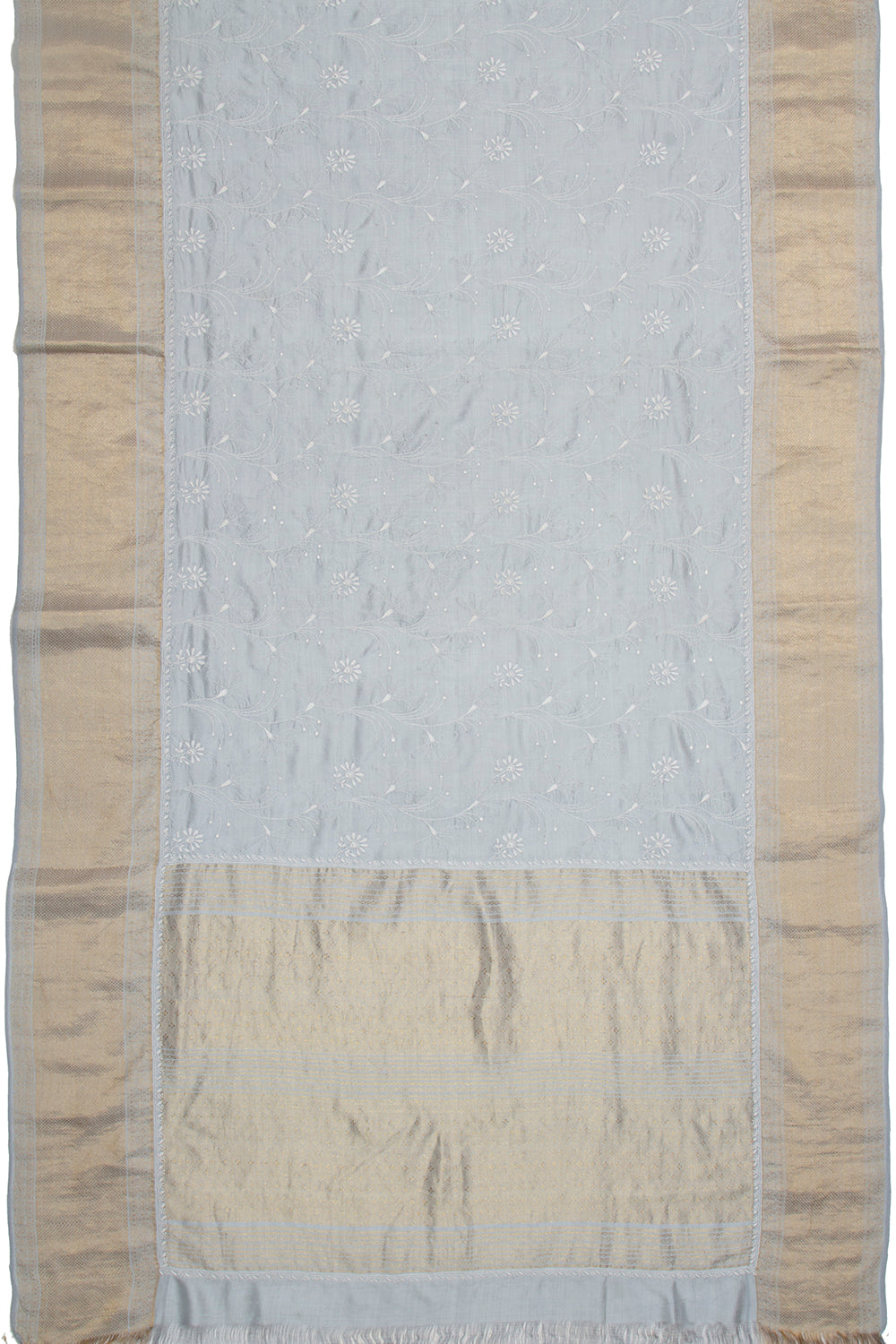 Kanchipuram Silk Chikankari Grey Saree