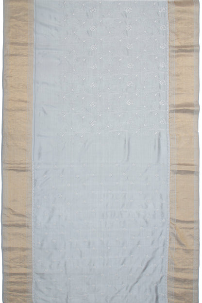 Kanchipuram Silk Chikankari Grey Saree