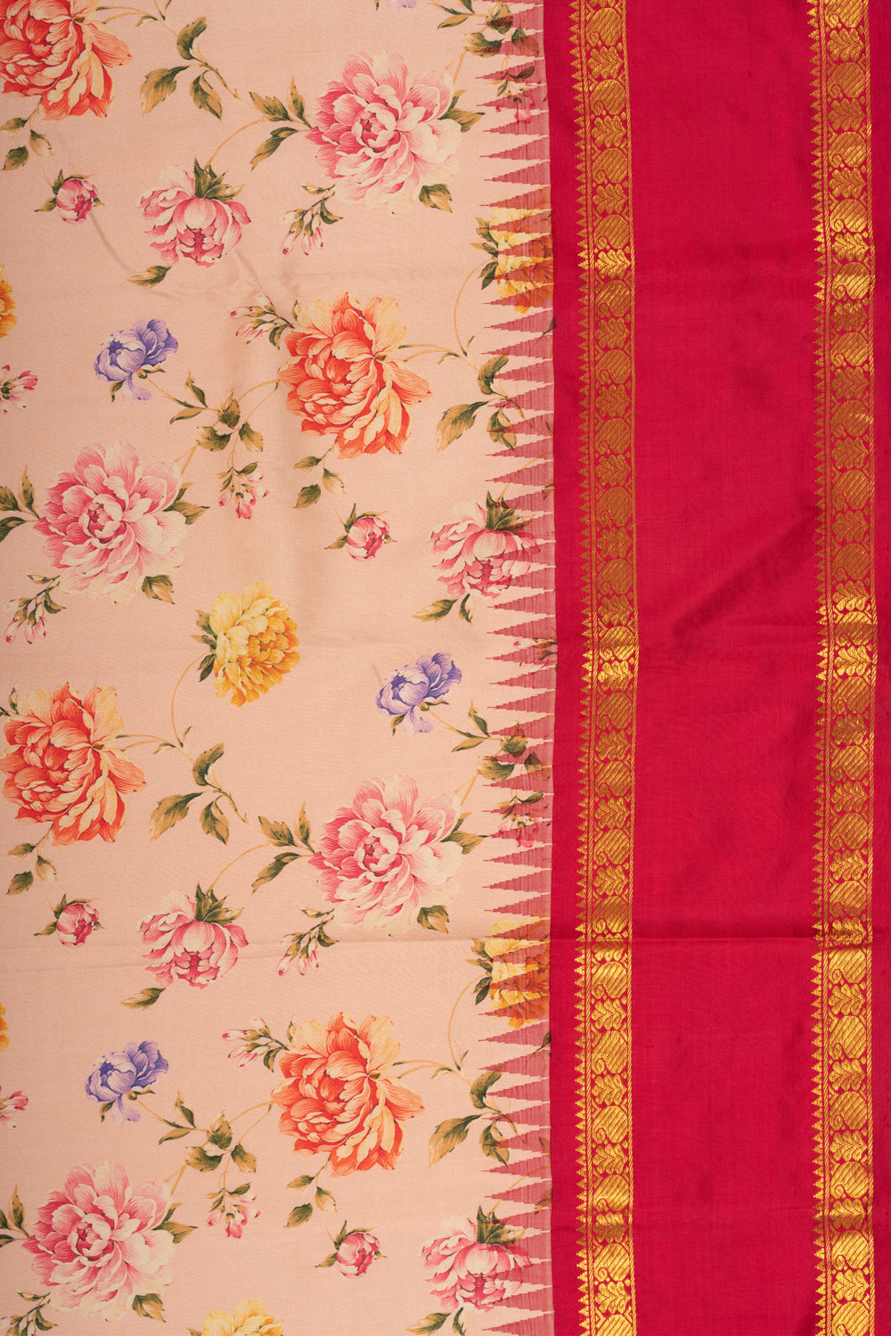 Kanchipuram Silk Floral Printed Pink Saree