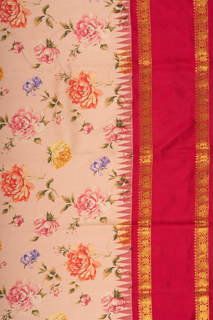 Kanchipuram Silk Floral Printed Pink Saree
