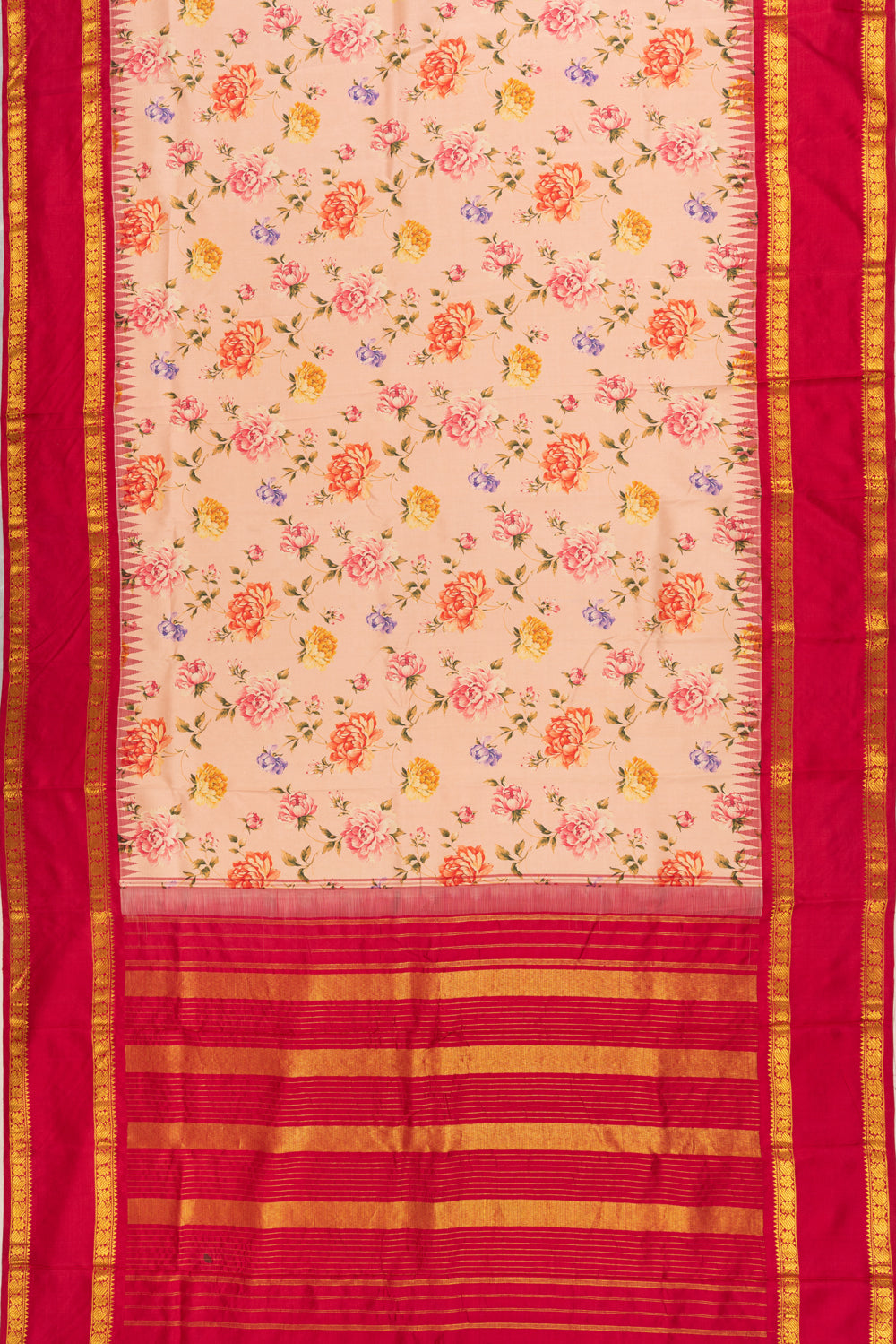 Kanchipuram Silk Floral Printed Pink Saree