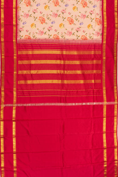 Kanchipuram Silk Floral Printed Pink Saree