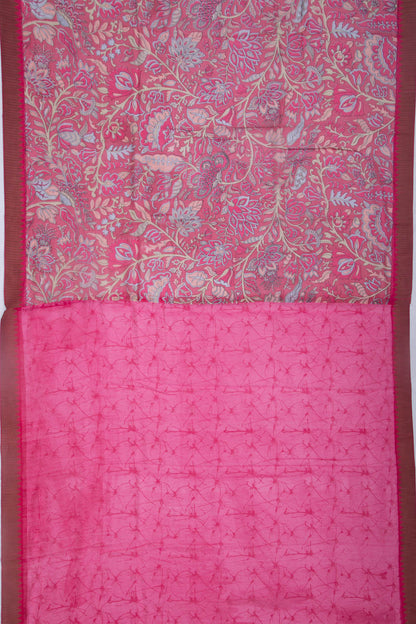 Chanderi Silk Printed Pink Saree
