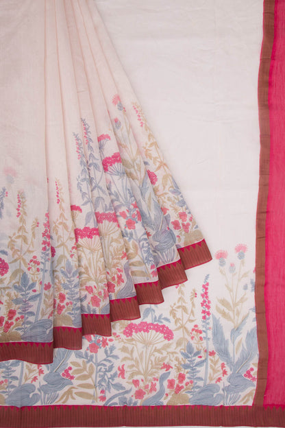 Chanderi Silk Printed Off-Whtie Saree
