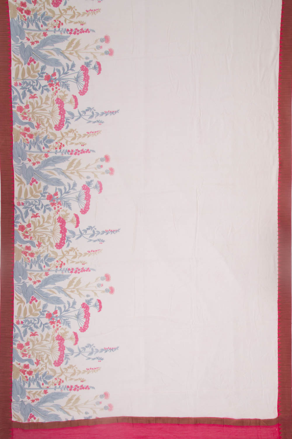 Chanderi Silk Printed Off-Whtie Saree