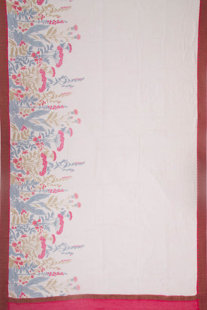 Chanderi Silk Printed Off-Whtie Saree