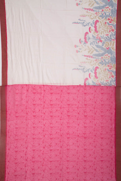 Chanderi Silk Printed Off-Whtie Saree