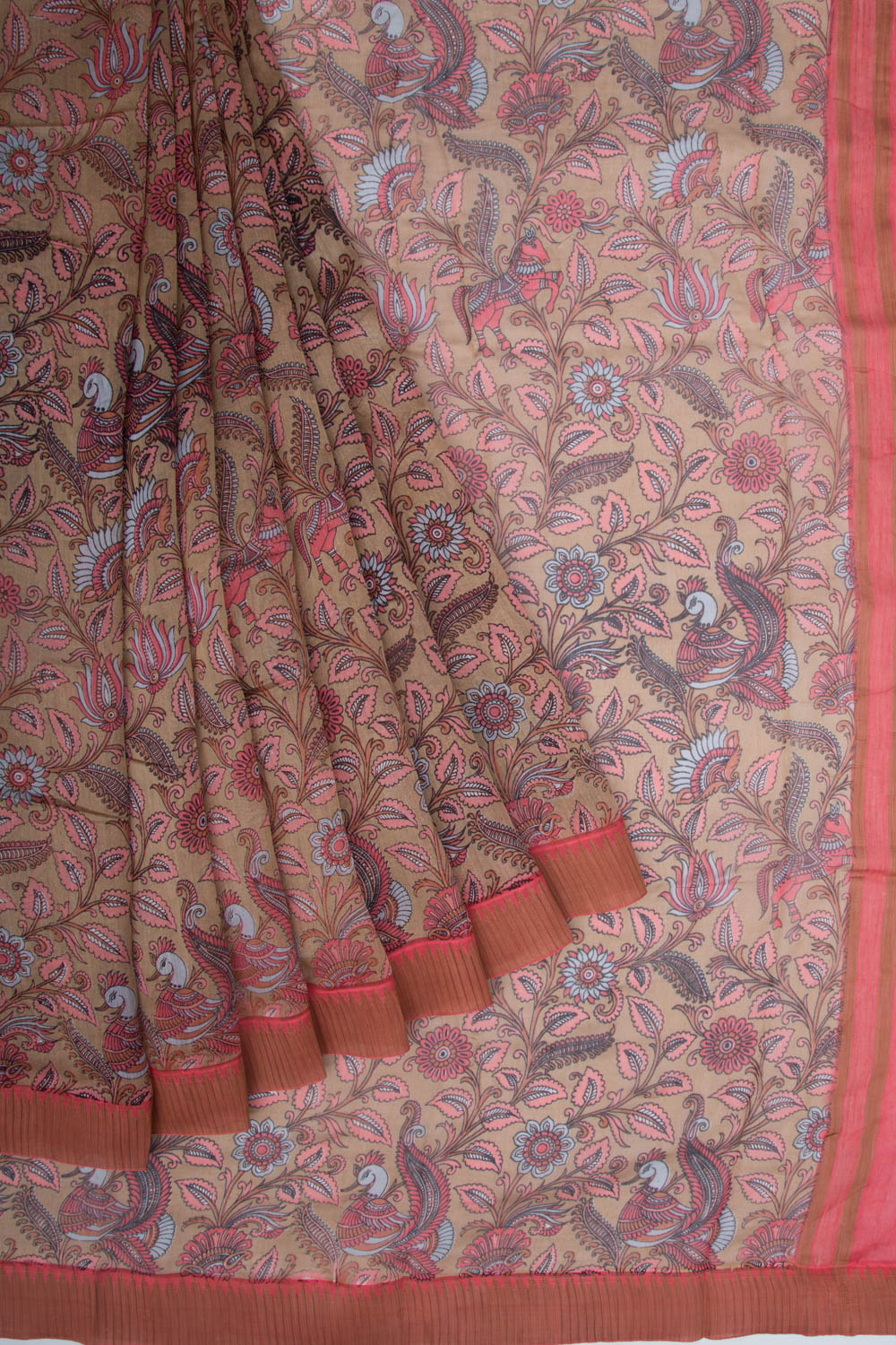 Chanderi Silk Printed Brown Saree