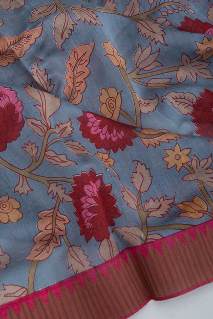 Chanderi Silk Printed Grey Saree