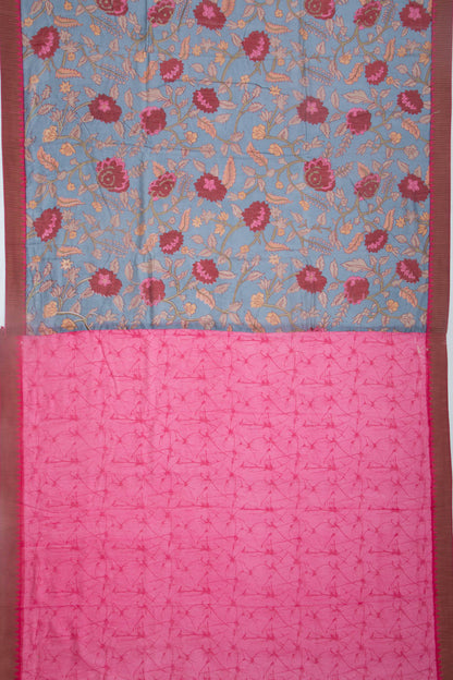 Chanderi Silk Printed Grey Saree