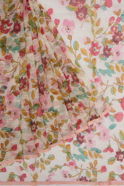 Organza Floral Printed White Saree